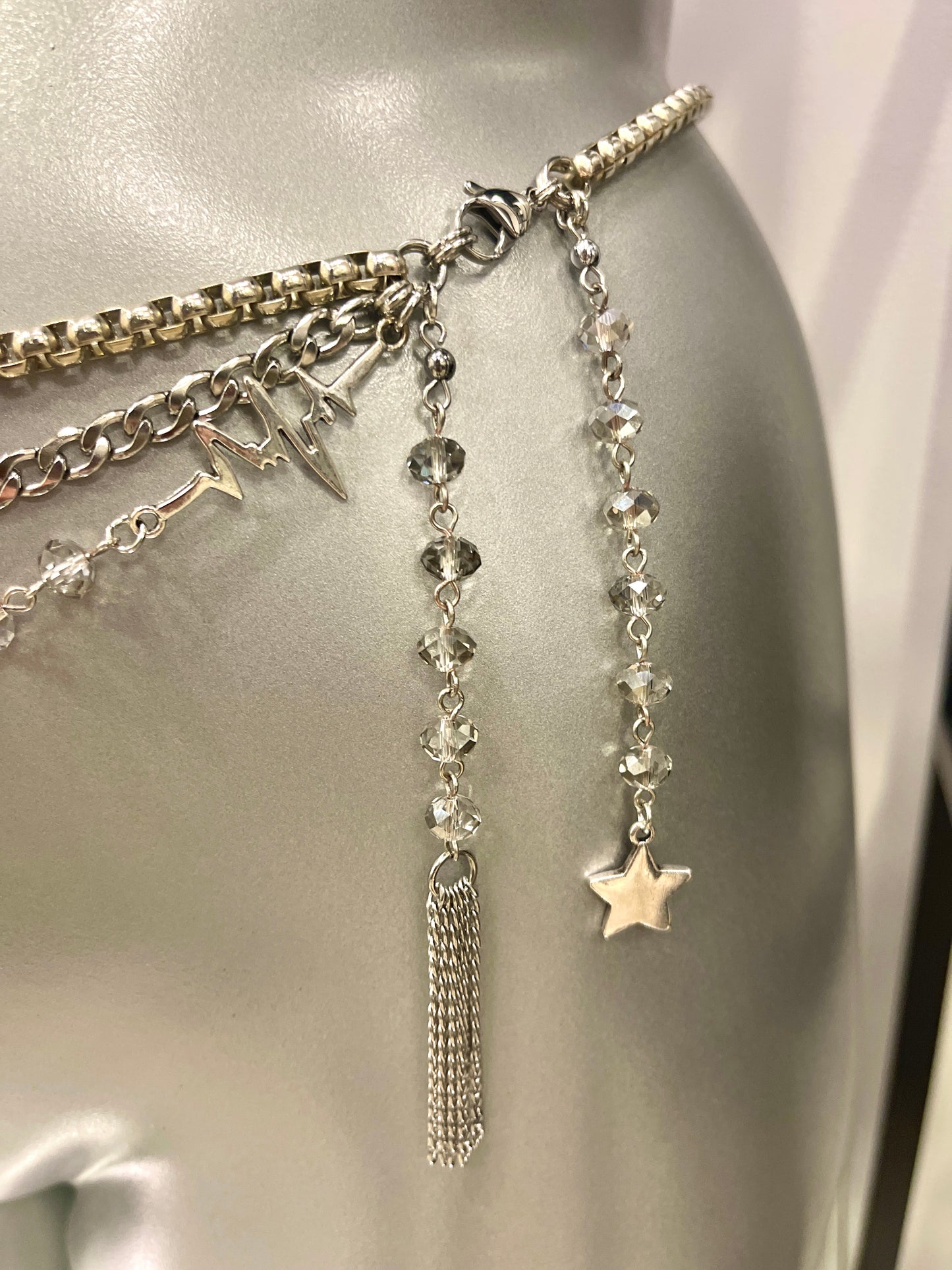 “Heart Beat” 3 Strand Crystal & Chain Belt