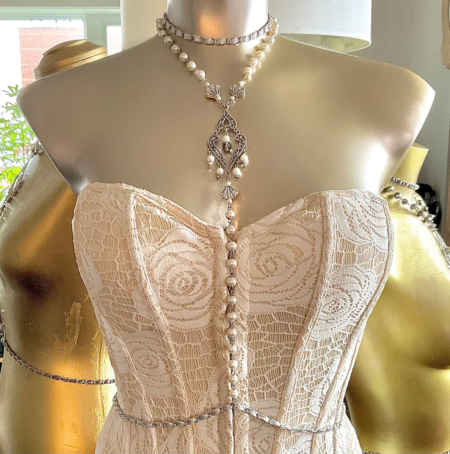 White Glass Pearl Body Harness