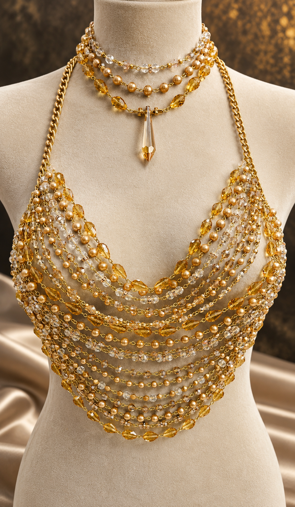 “Golden Girl” Crystal & Glass Halter
