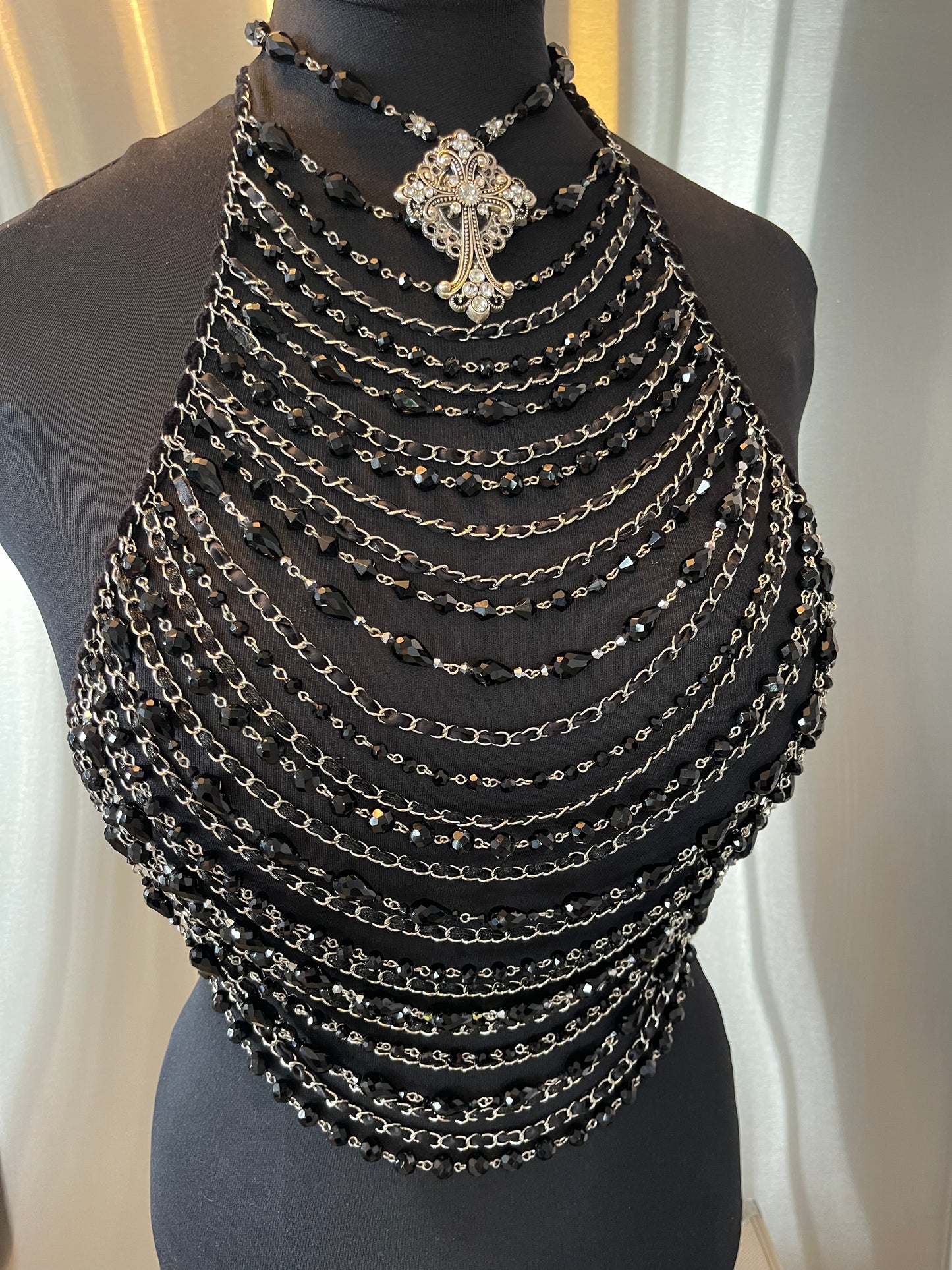 “Black Beauty” Crystal & Chain Halter