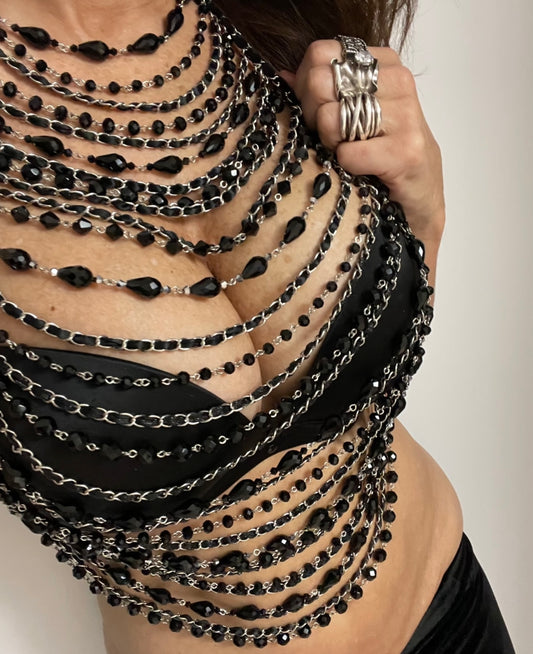 “Black Beauty” Crystal & Chain Halter