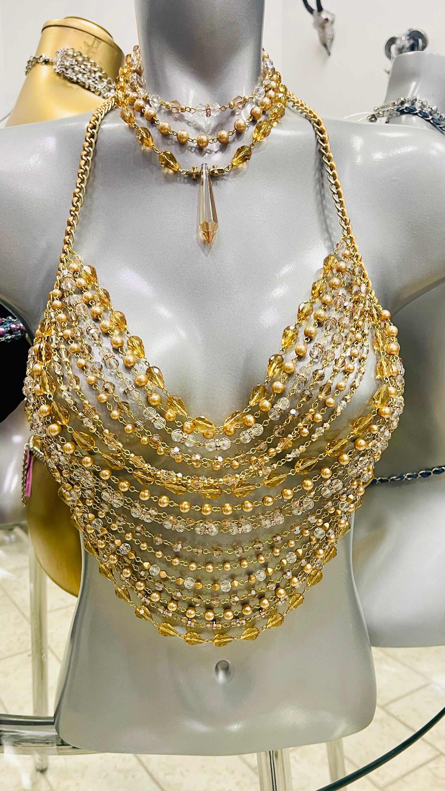 “Golden Girl” Crystal & Glass Halter