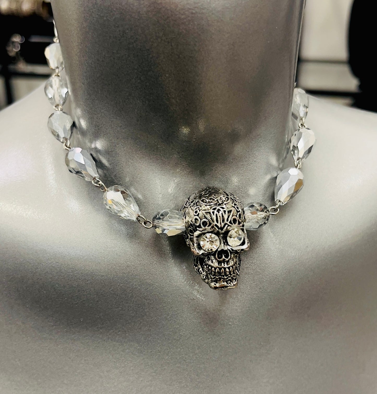 Teardrop Crystal Skull Choker