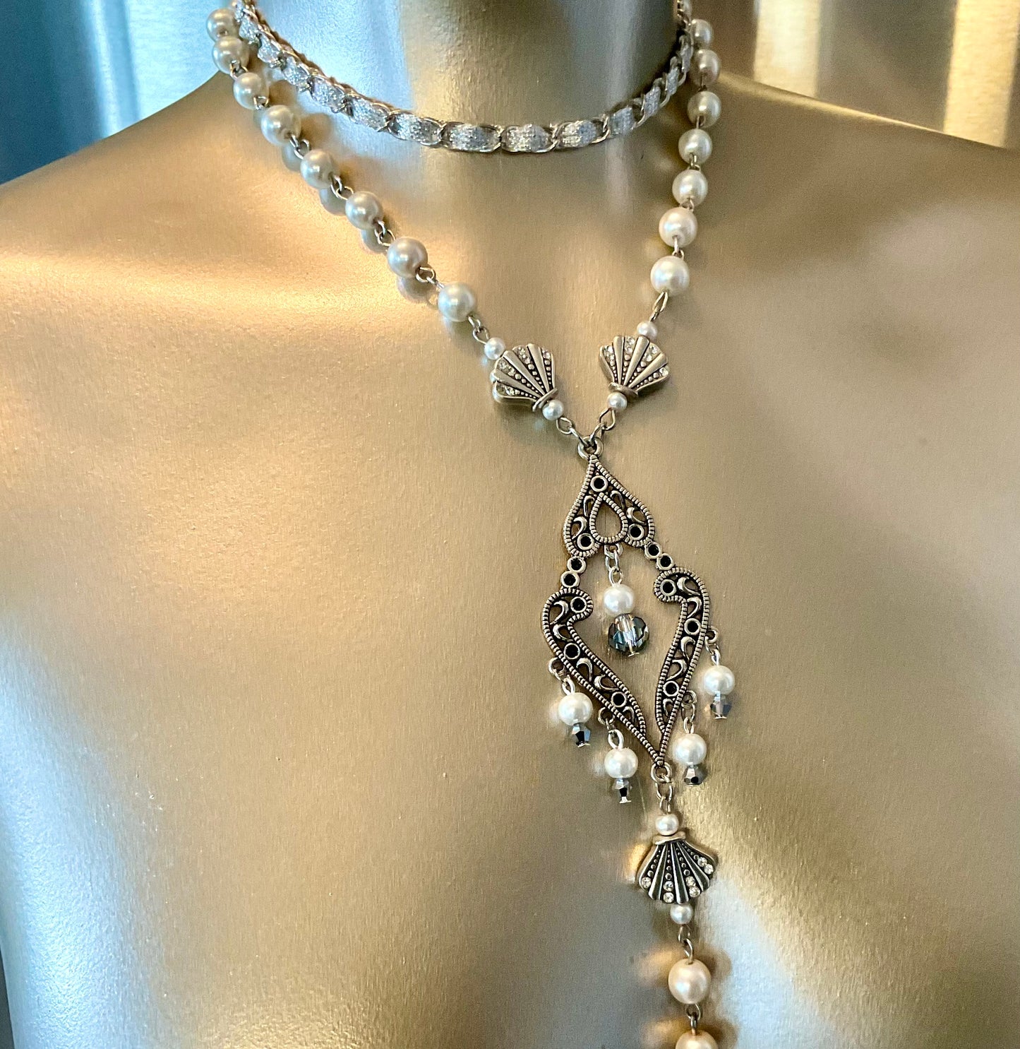 White Glass Pearl Body Harness