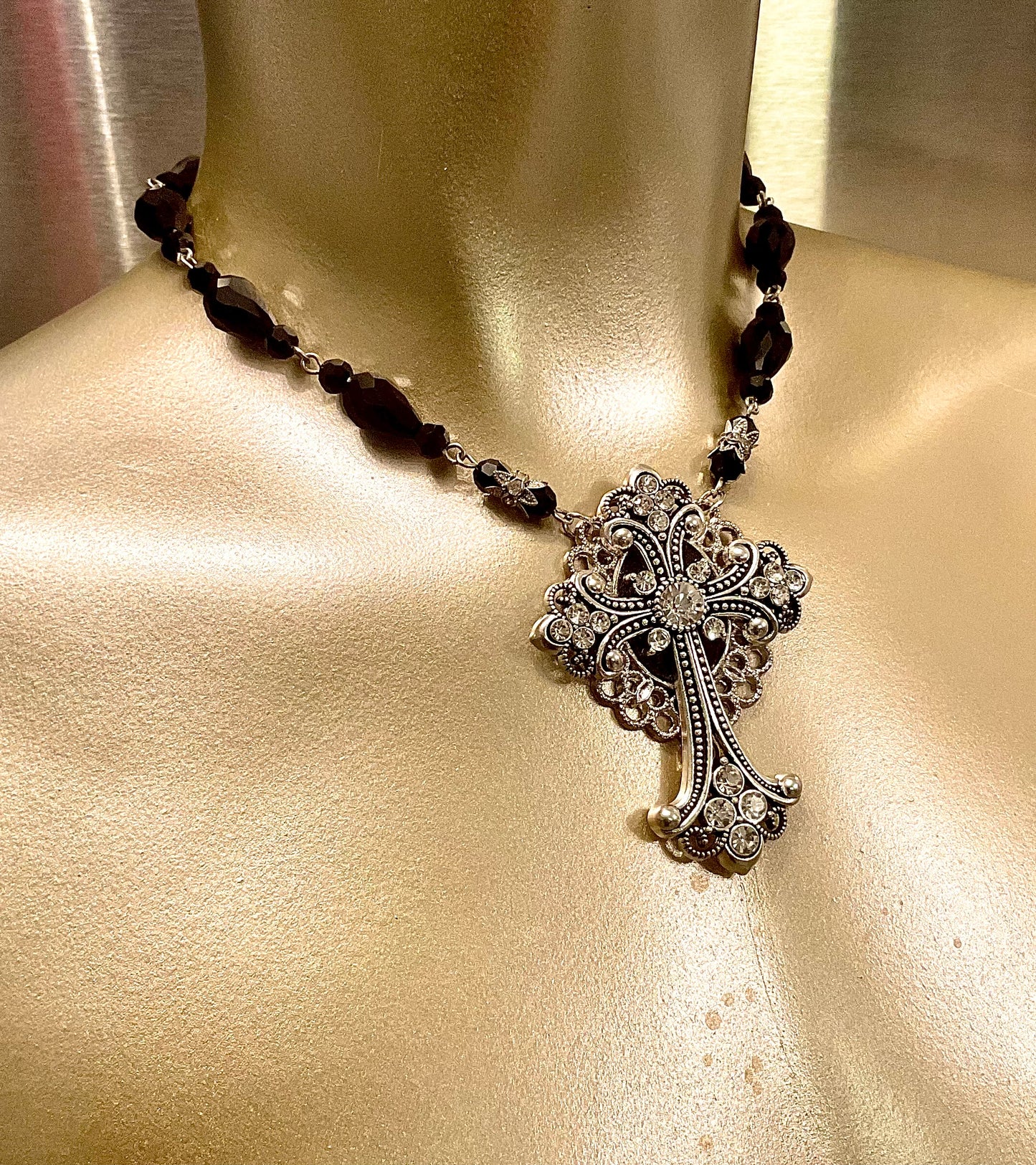 “Slave” Deluxe Cross with Black Teardrop Crystal