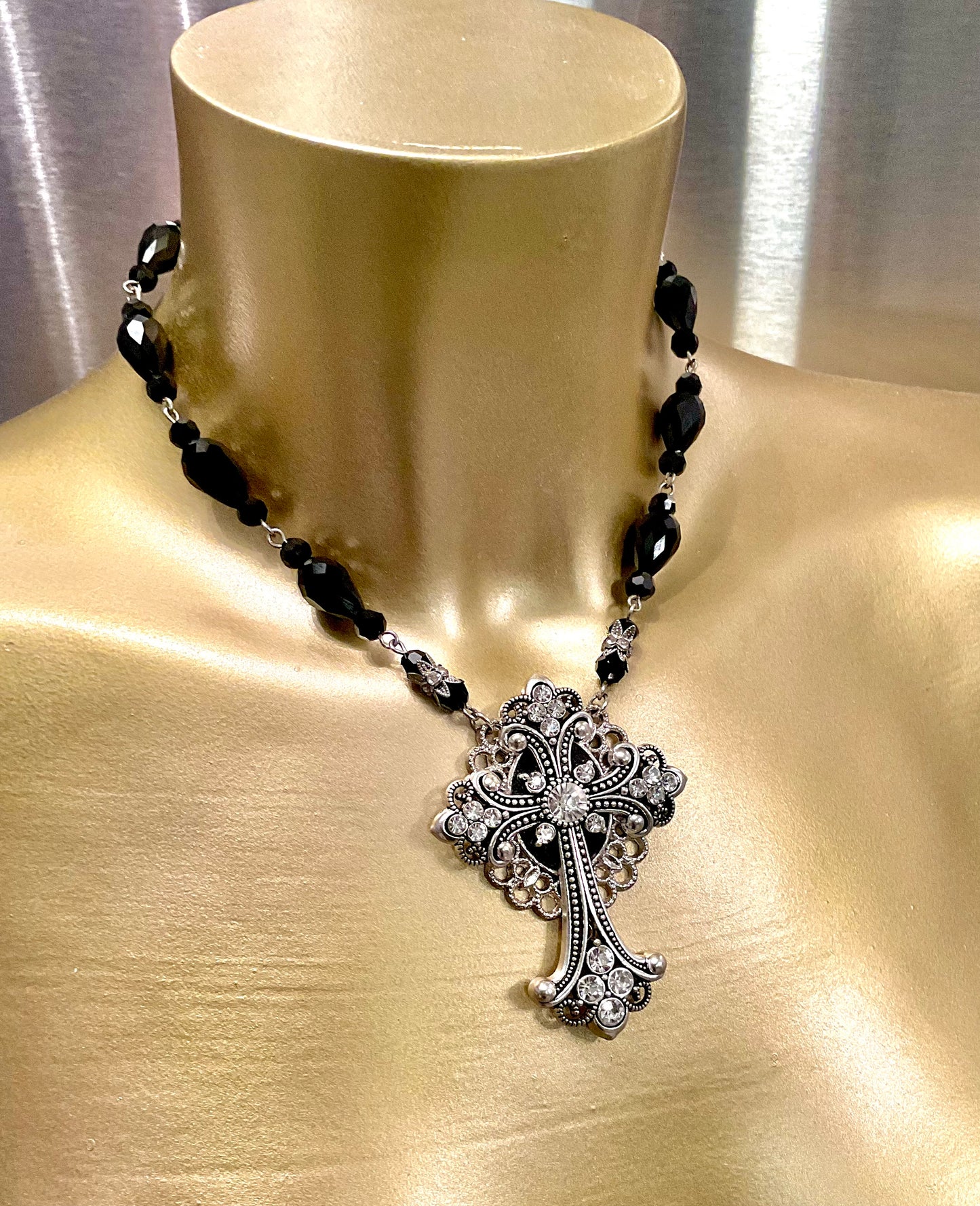 “Slave” Deluxe Cross with Black Teardrop Crystal