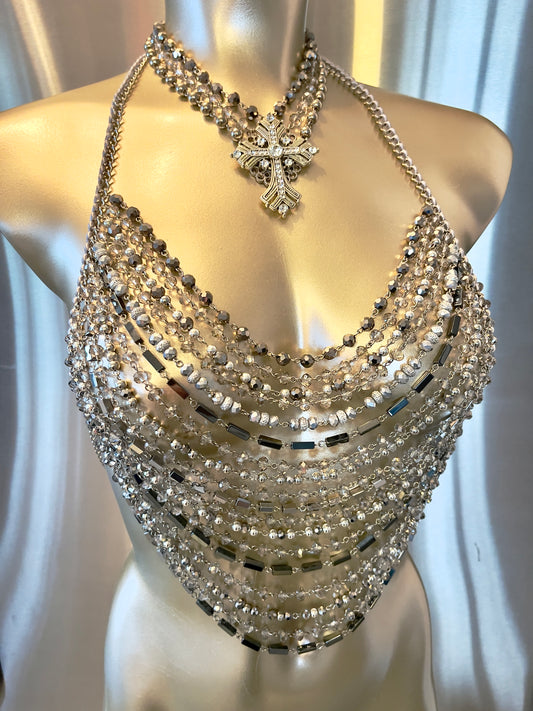 “Silver Fox” Crystal & Hematite Halter