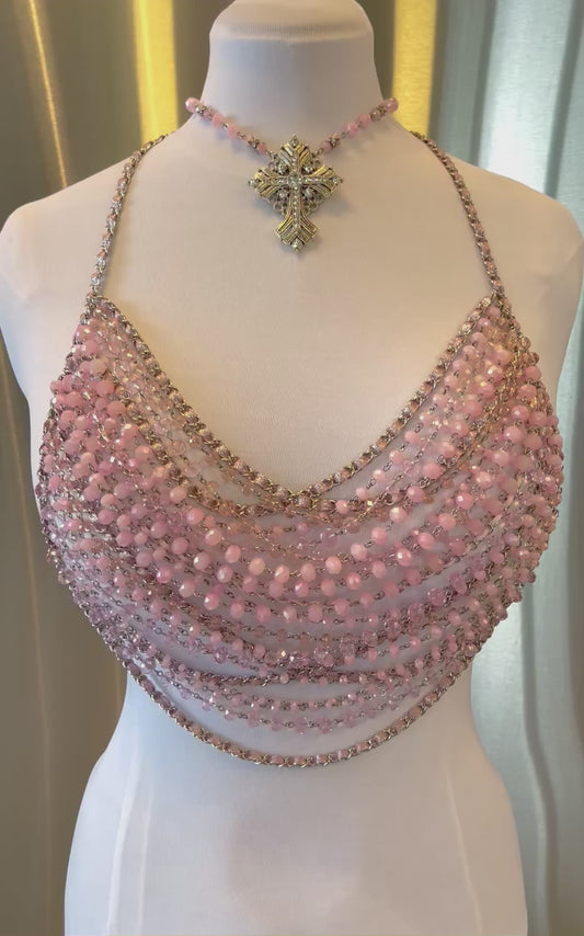 “Pretty In Pink” Crystal Halter